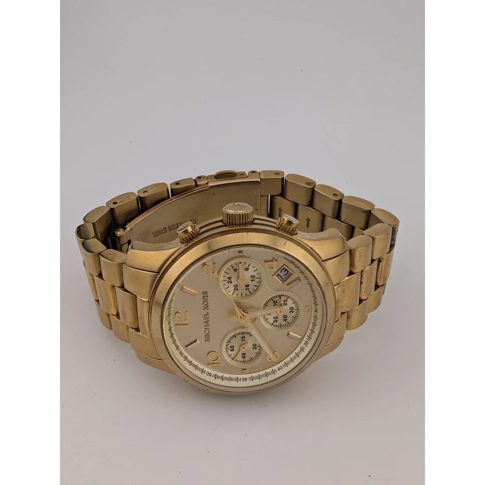 Michael Kors Runway MK-5055 Womens Watch 37mm Gold Chronograph- New Battery